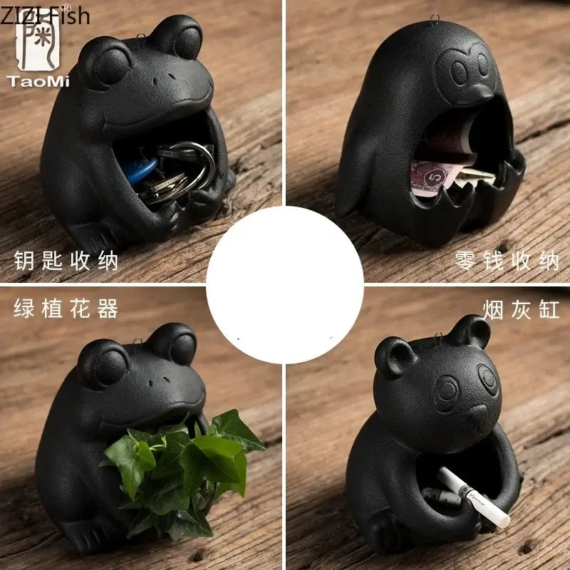 Cute black and gold cartoon animal ceramic ashtray living room decor