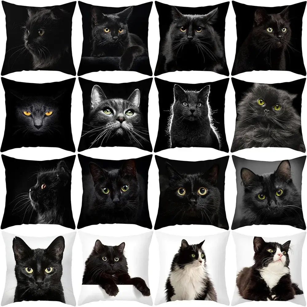 Cute black cat pillowcases bedroom animal print cushion covers