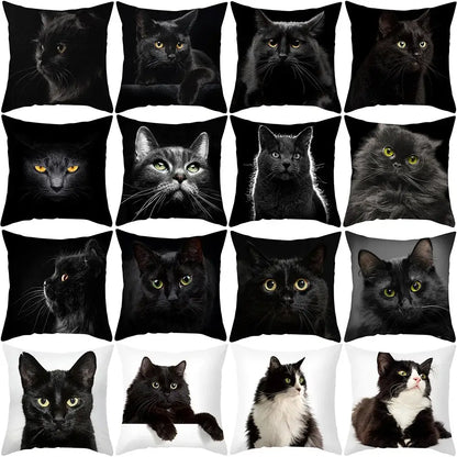 Cute black cat pillowcases bedroom animal print cushion covers