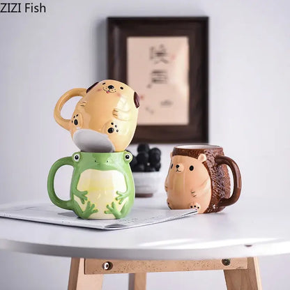 Cute cartoon animal ceramic mug set of 5 kitchen breakfast cups