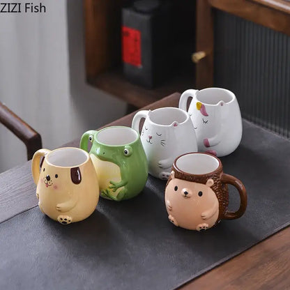 Cute cartoon animal ceramic mug set of 5 kitchen breakfast cups