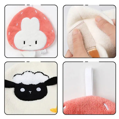 Cute cartoon animal coral fleece hand towel for kitchen and bathroom