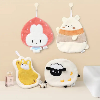 Cute cartoon animal coral fleece hand towel for kitchen and bathroom