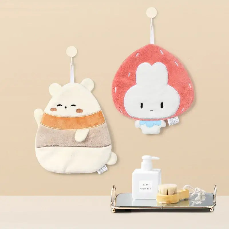 Cute cartoon animal coral fleece hand towel for kitchen and bathroom