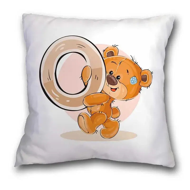 Cute cartoon bear alphabet pillow case white bedroom decor