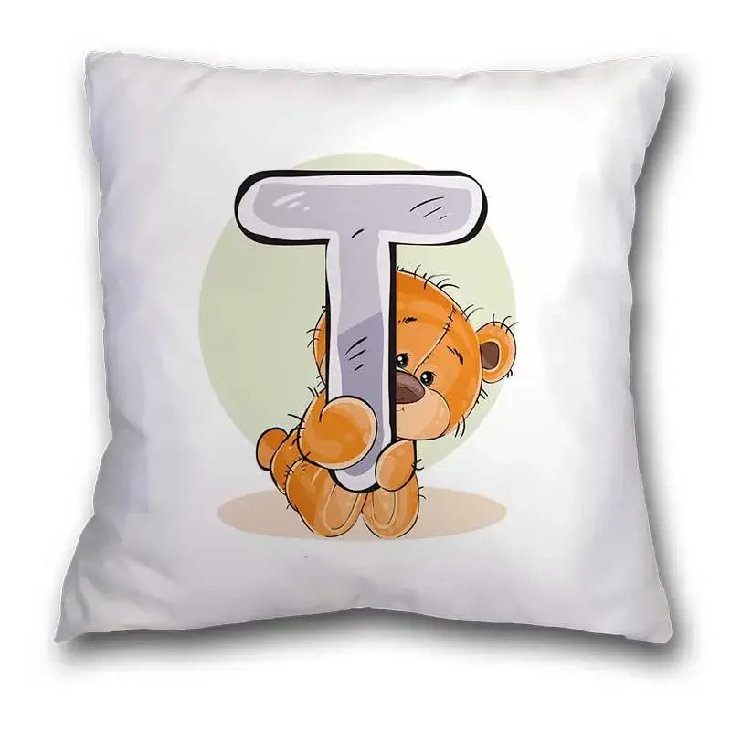 Cute cartoon bear alphabet pillow case white bedroom decor