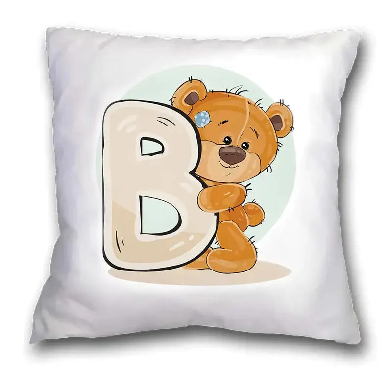 Cute cartoon bear alphabet pillow case white bedroom decor