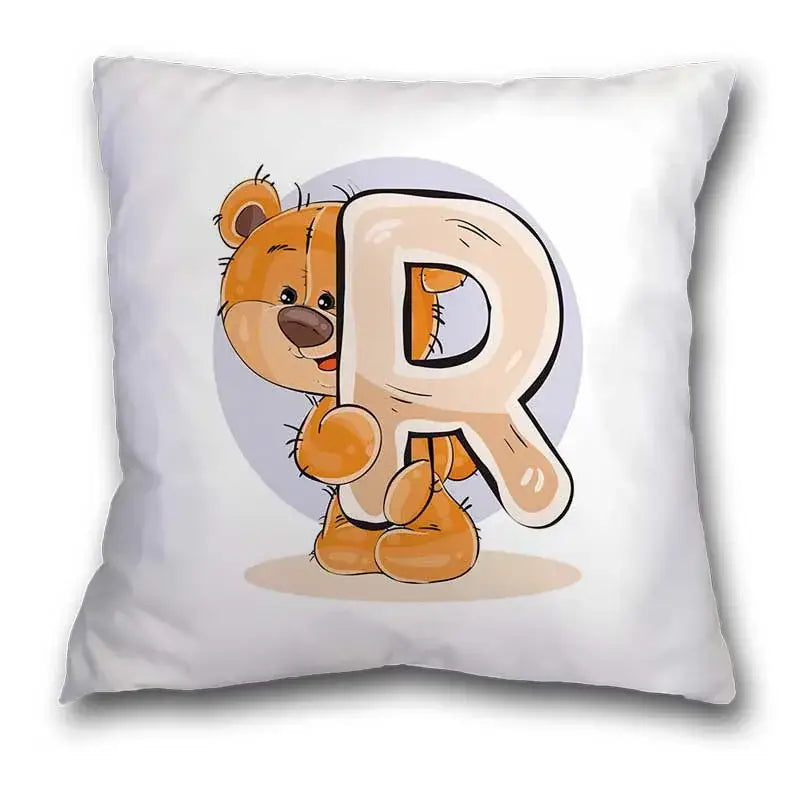 Cute cartoon bear alphabet pillow case white bedroom decor