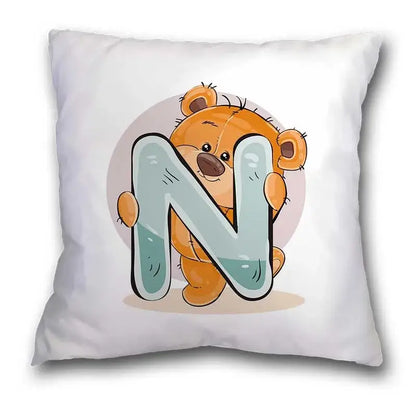 Cute cartoon bear alphabet pillow case white bedroom decor