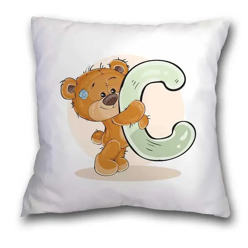 Cute cartoon bear alphabet pillow case white bedroom decor