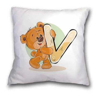 Cute cartoon bear alphabet pillow case white bedroom decor