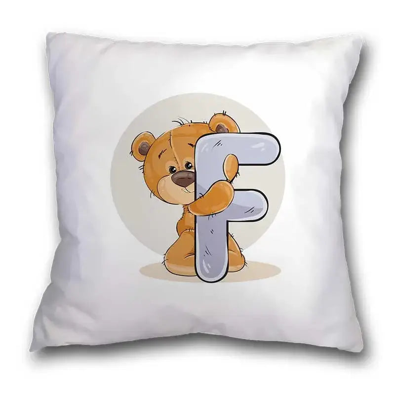 Cute cartoon bear alphabet pillow case white bedroom decor