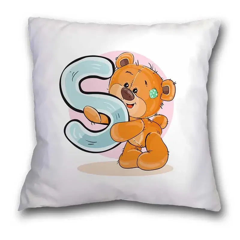 Cute cartoon bear alphabet pillow case white bedroom decor