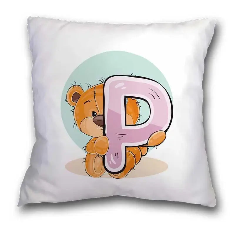 Cute cartoon bear alphabet pillow case white bedroom decor