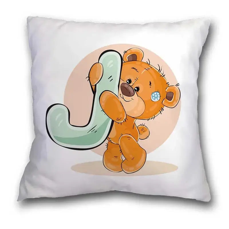 Cute cartoon bear alphabet pillow case white bedroom decor