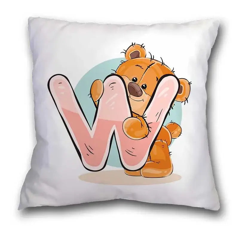 Cute cartoon bear alphabet pillow case white bedroom decor