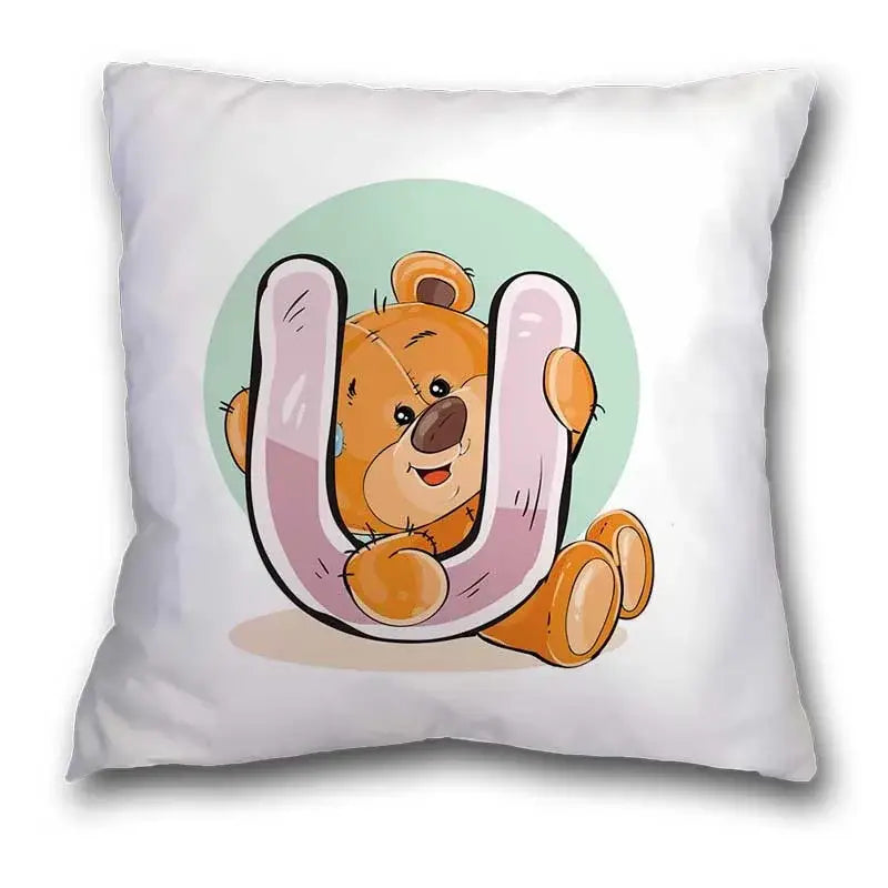 Cute cartoon bear alphabet pillow case white bedroom decor