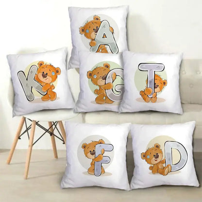 Cute cartoon bear alphabet pillow case white bedroom decor