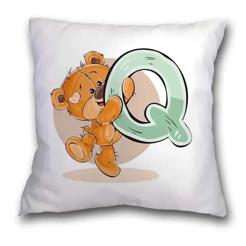 Cute cartoon bear alphabet pillow case white bedroom decor