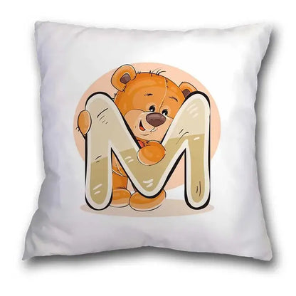 Cute cartoon bear alphabet pillow case white bedroom decor