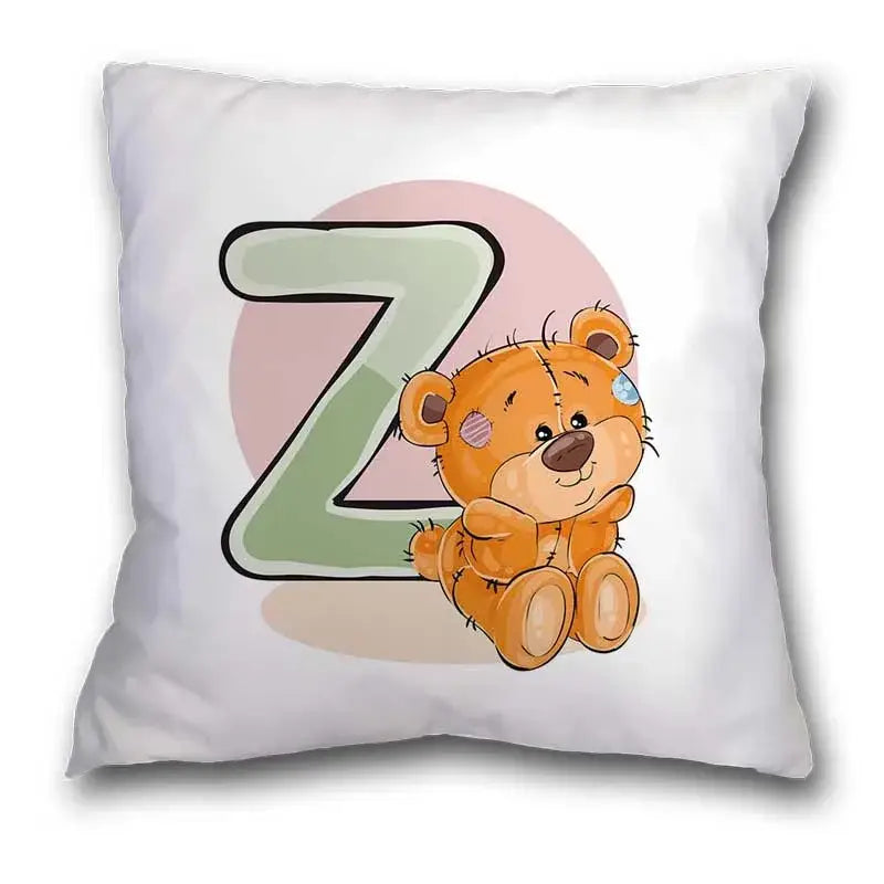 Cute cartoon bear alphabet pillow case white bedroom decor