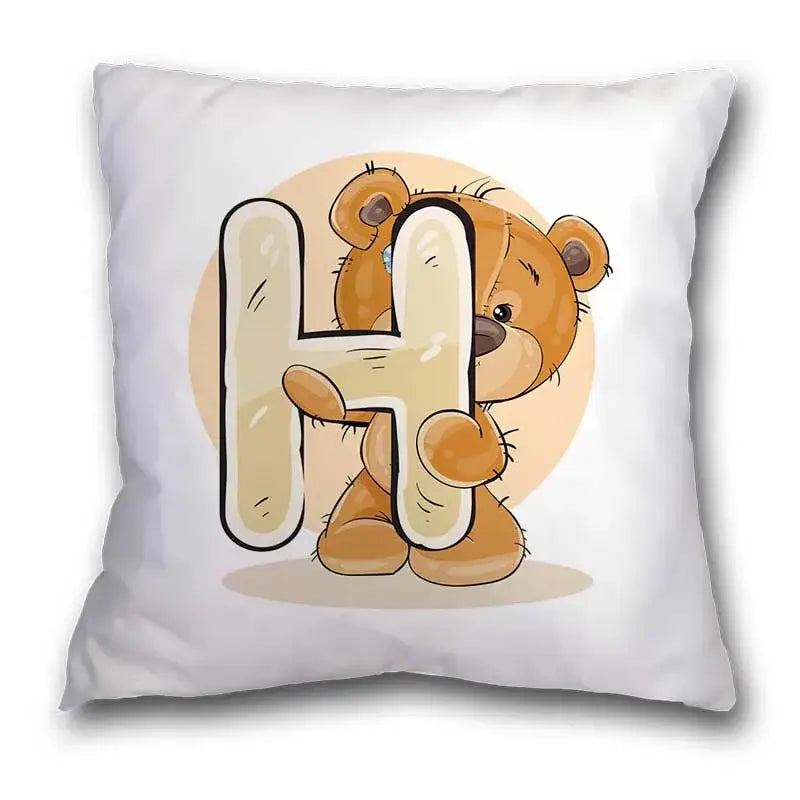Cute cartoon bear alphabet pillow case white bedroom decor