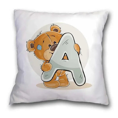 Cute cartoon bear alphabet pillow case white bedroom decor