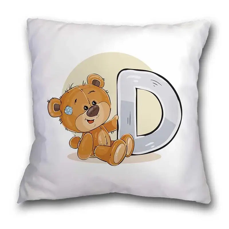 Cute cartoon bear alphabet pillow case white bedroom decor