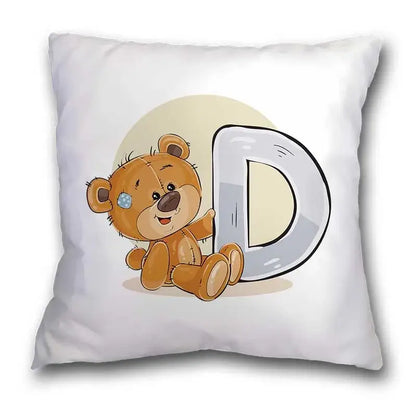 Cute cartoon bear alphabet pillow case white bedroom decor