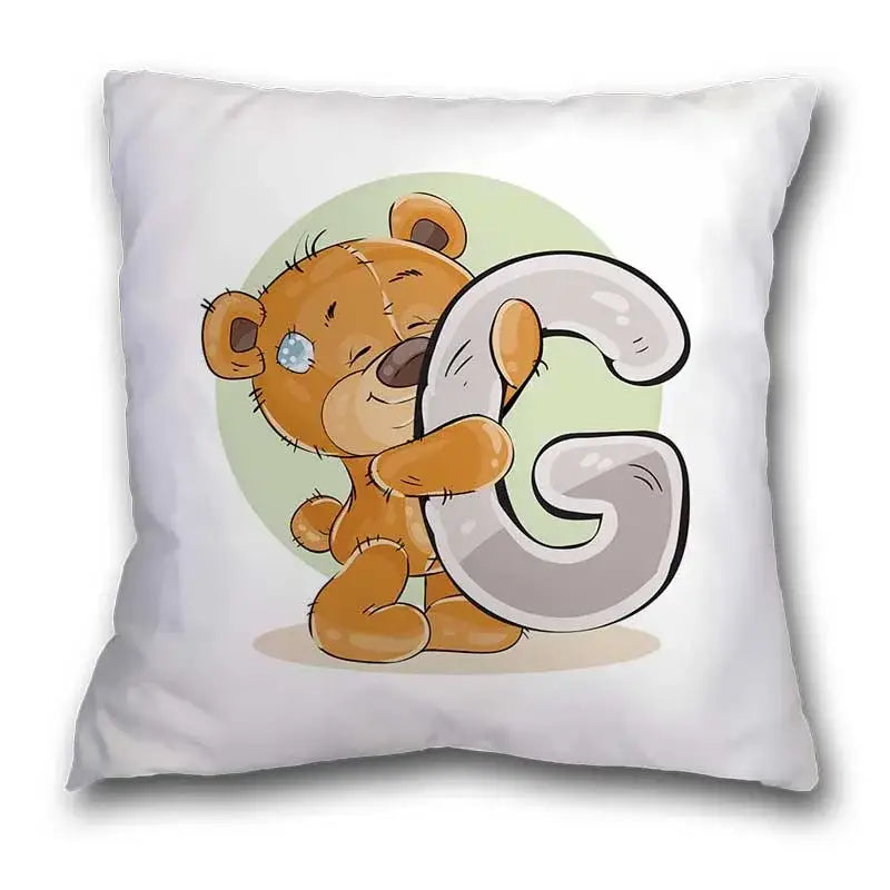 Cute cartoon bear alphabet pillow case white bedroom decor