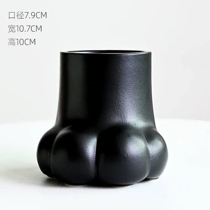 Cute cartoon cat paw ceramic vase set living room decor