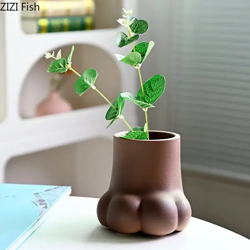 Cute cartoon cat paw ceramic vase set living room decor