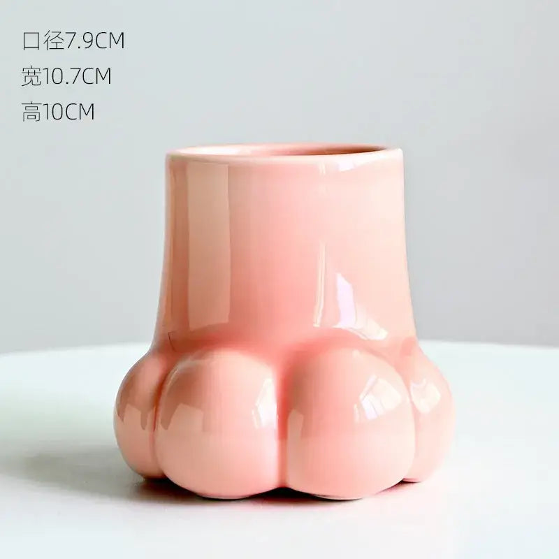 Cute cartoon cat paw ceramic vase set living room decor