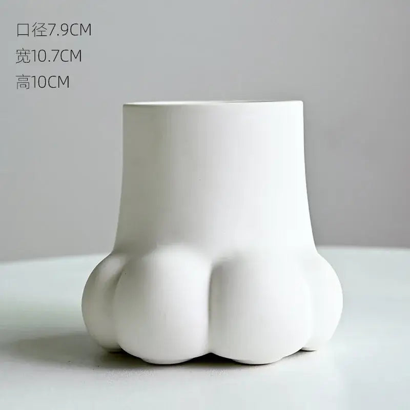 Cute cartoon cat paw ceramic vase set living room decor