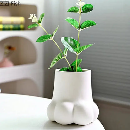 Cute cartoon cat paw ceramic vase set living room decor