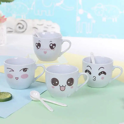 Cute cartoon coffee mug set with spoon – kitchen couple gift