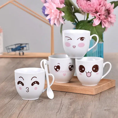 Cute cartoon coffee mug set with spoon – kitchen couple gift