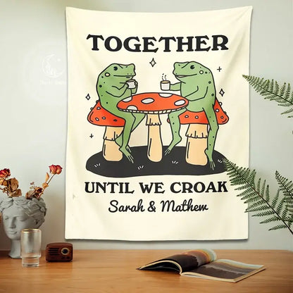 Cute cartoon frog moon phase tapestry cream bedroom wall decor