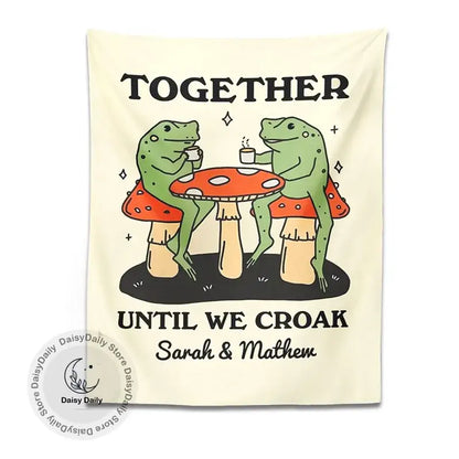 Cute cartoon frog moon phase tapestry cream bedroom wall decor