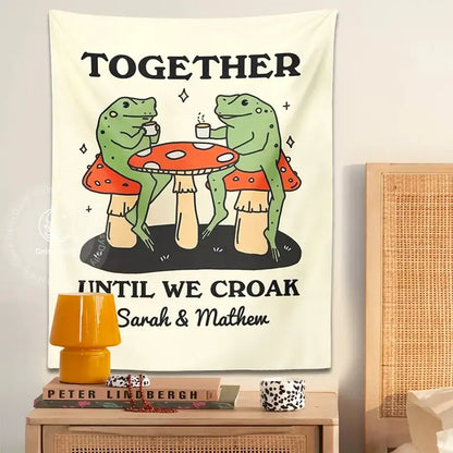 Cute cartoon frog moon phase tapestry cream bedroom wall decor