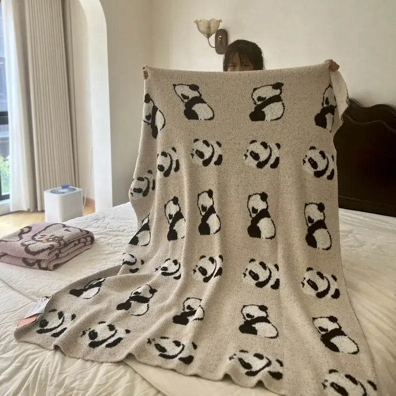 Cute cartoon pink & beige cat flannel blanket bedroom throw