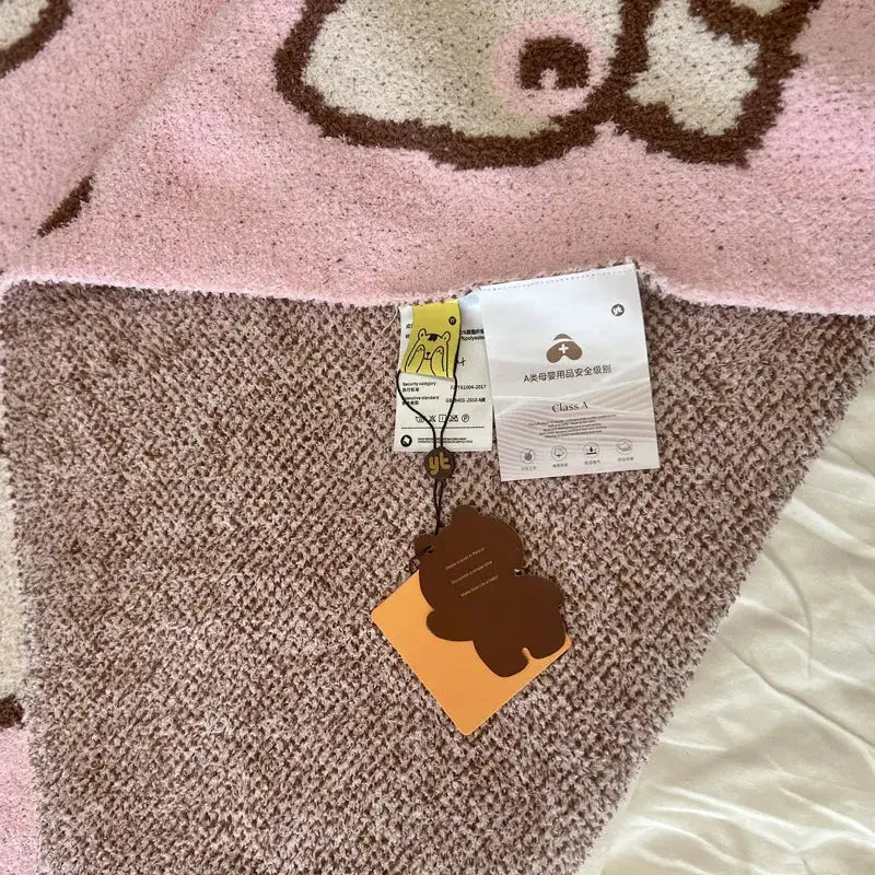 Cute cartoon pink & beige cat flannel blanket bedroom throw