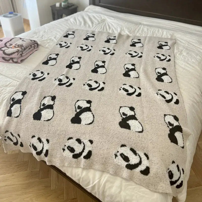 Cute cartoon pink & beige cat flannel blanket bedroom throw