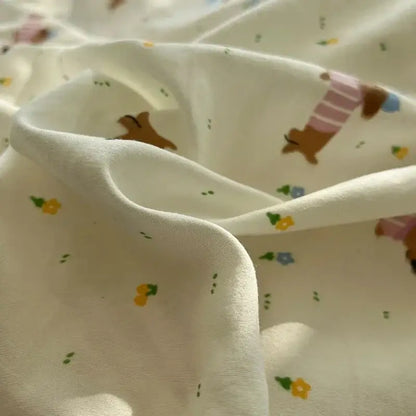 Cute cartoon washed cotton bedding set cream & blue bedroom sheets