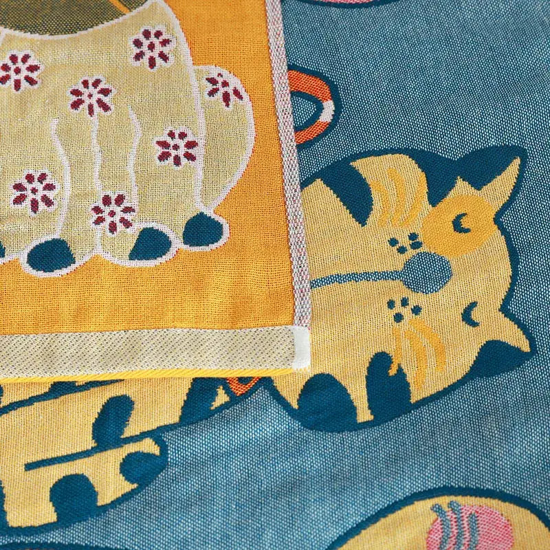 Cute cat bath towel blue knitted animal pattern bathroom wrap