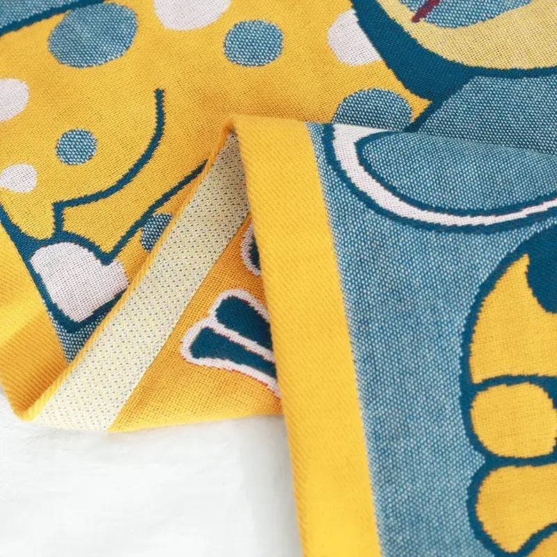 Cute cat bath towel blue knitted animal pattern bathroom wrap