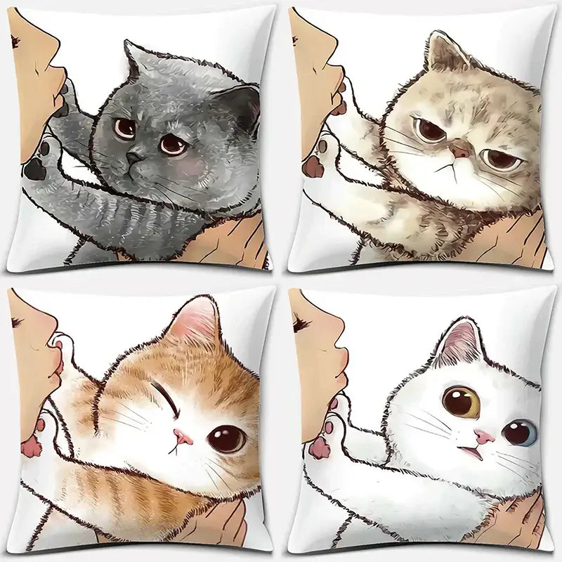 Cute cat kiss love cartoon pillowcase set – bedroom decor