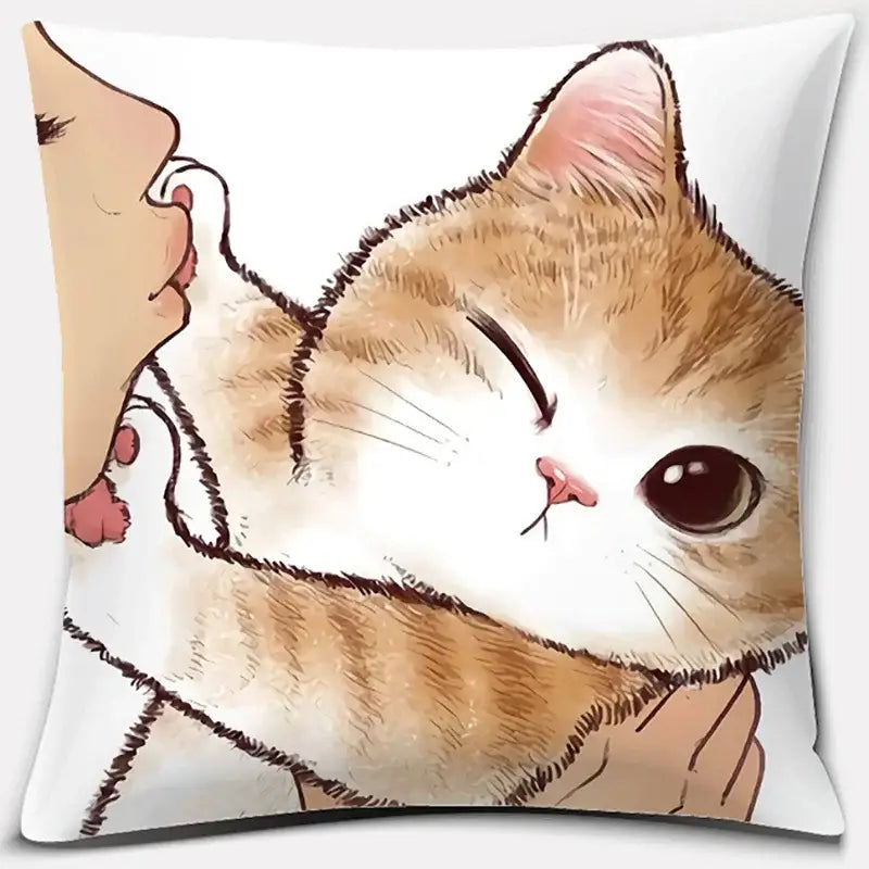 Cute cat kiss love cartoon pillowcase set – bedroom decor