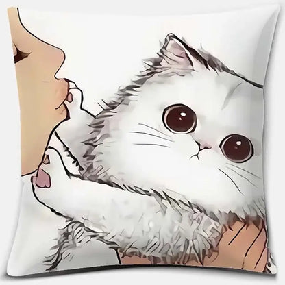 Cute cat kiss love cartoon pillowcase set – bedroom decor