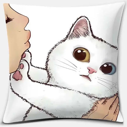 Cute cat kiss love cartoon pillowcase set – bedroom decor
